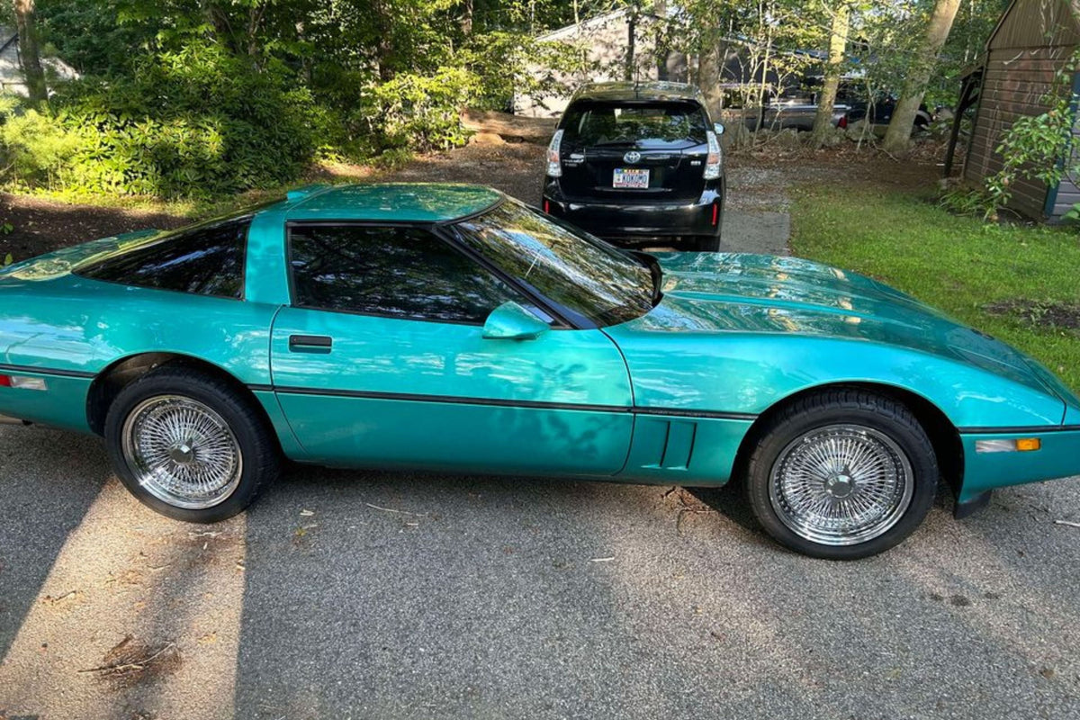 1990 Corvette C4 custom 2-piece forged wheels, RVRN RV-DR90, Chrome and Custom-Made 3-Blade Spinner Center Caps, 17x9.5 +40MM / 17x9.5 +40MM