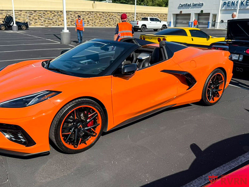 2022 Corvette C8 Z51 on RVRN Custom Wheels RV-DS74 displayed at a vehicle gallery with custom forged wheels.