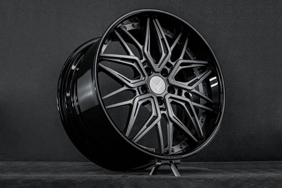 2024 Corvette C8 Z51 custom 2-piece forged wheels, RVRN RV-T081, Matte Gunmetal and Color-Matched Carbon Flash Metallic