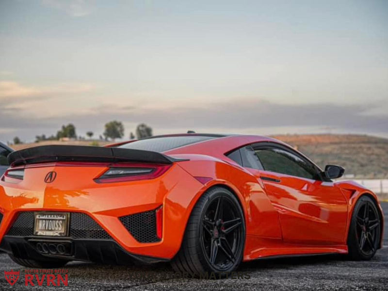 2019 Acura NSX on RVRN Custom Forged Wheels RV-MR02 showcasing RVRN Wheels in a striking orange color.
