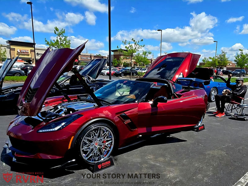 2017 Corvette C7 Grand Sport 3LT on RVRN Custom Forged Wheels RM-01 with RVRN Wheels in a vehicle gallery setting.
