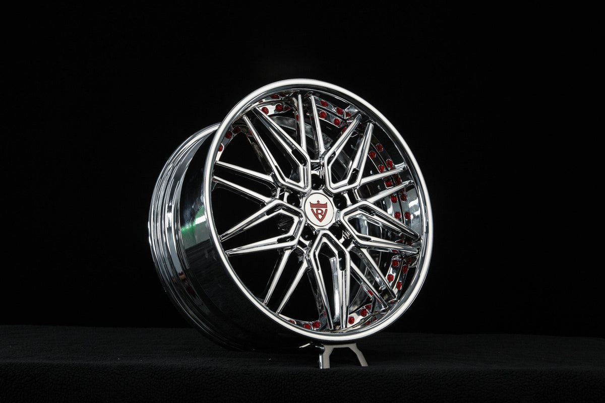 Custom chrome wheel for 2004 Corvette C5, showcasing deep dish design and sporty aesthetic.