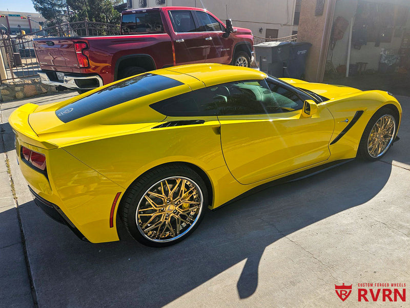 2016 Corvette C7 Stingray Base with RVRN RV-T081 custom 2-piece forged wheels in polished frozen gold and chrome barrel