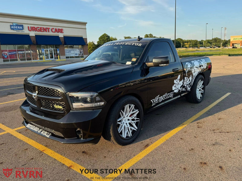 2018 Dodge Ram 1500 Sport RT on RVRN Custom Wheels RV-T081 showcased in a parking lot.