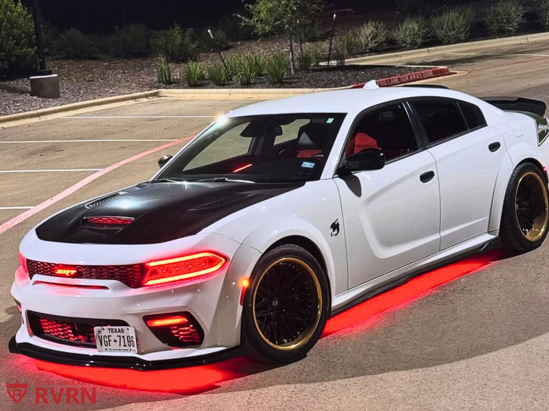 White 2023 Dodge Charger Scat Pack Widebody on 22-inch Deep Dish Gold and Black RVRN Forged Wheels