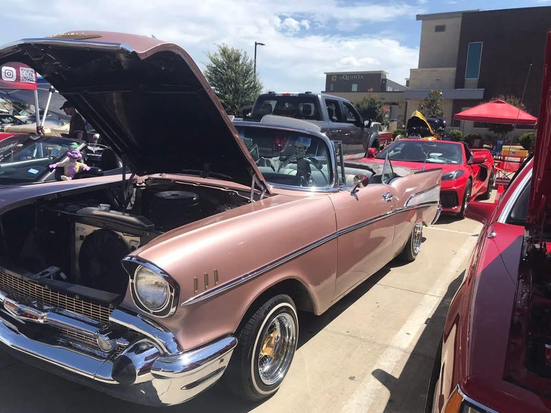 Classic 1957 Chevrolet showcased at Bubba's 33 car show.