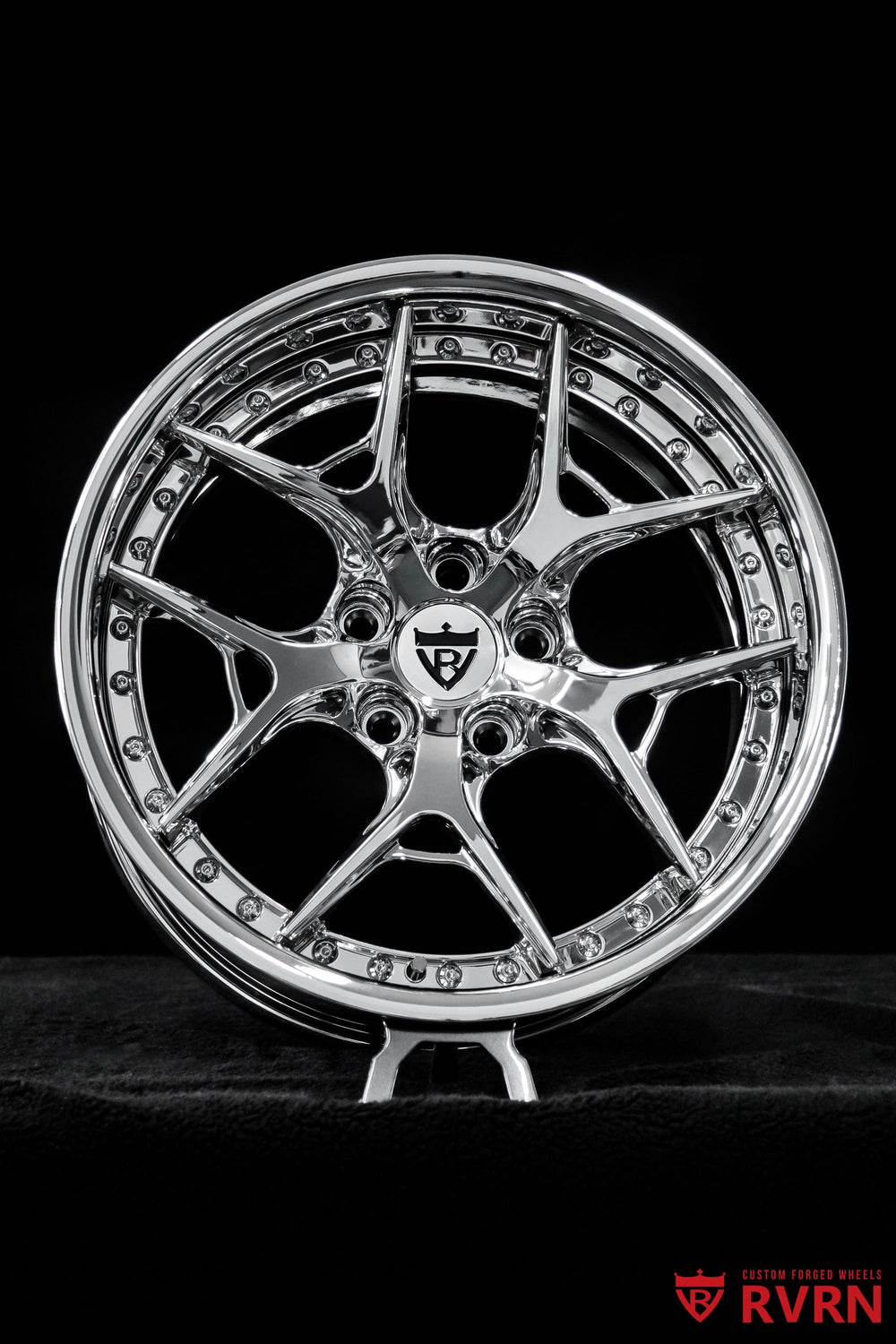 RVRN RV-DR08D Corvette C4 wheels with two-piece forged Y-spoke deep dish design, all chrome, 18x8 front and 18x9 rear