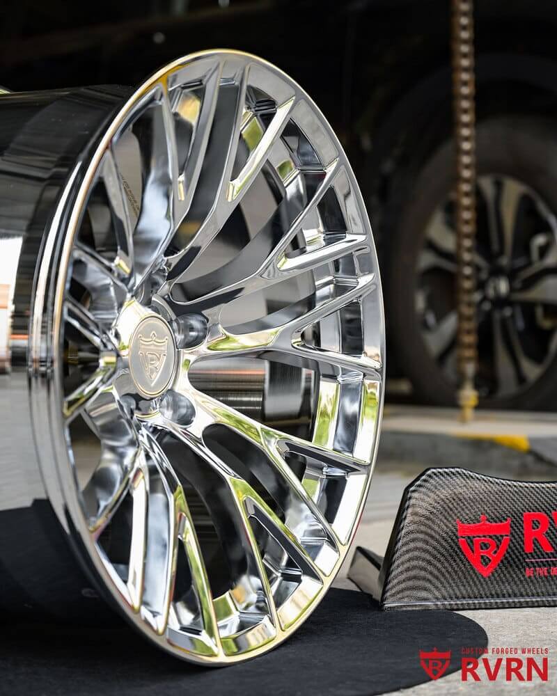 Detail view of RV-MC65 forged chrome rim for C2 Corvette custom build