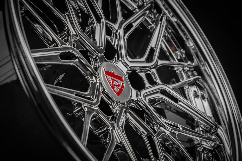 Close-up of RV-T081 forged chrome spokes for C2 Corvette