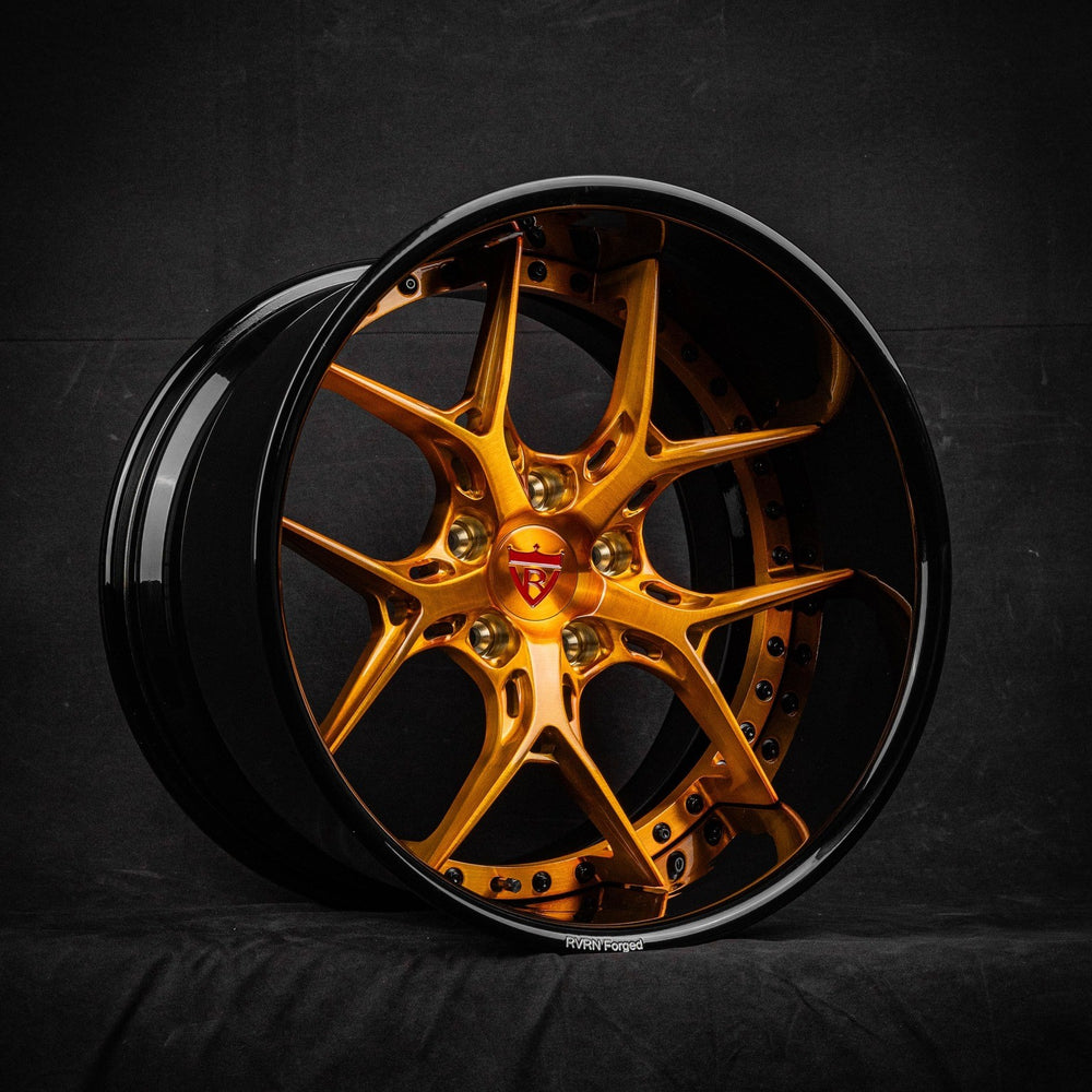 Custom forged RVRN Wheels for 1967 Chevy Camaro, model DR08D in Copper Black finish.