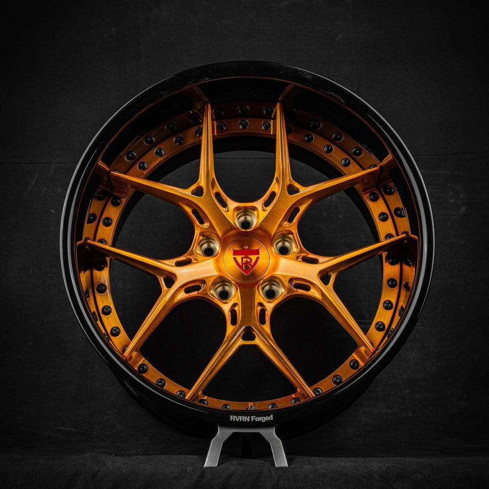 67 chevy camao custom deep concave lip wheels-rvrn forged rv-dr08d series with dark gold face and black barrel 
