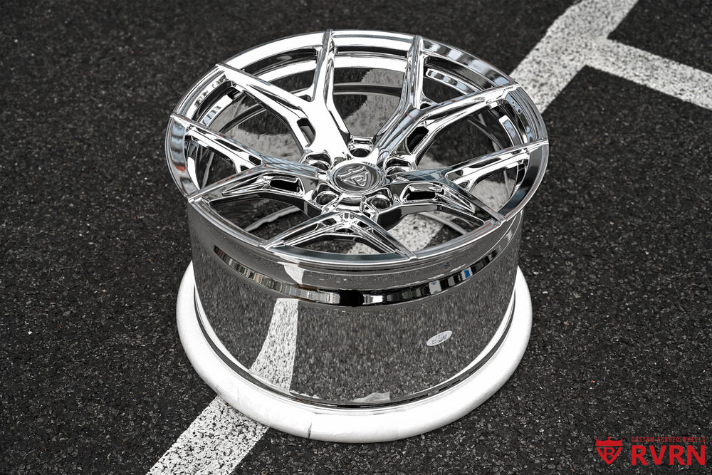 1968 Camaro SS with RVRN Wheels RV-MJ25 camaro forged wheels in all chrome finish, custom concave monoblock setup sized 18x10 +27.1MM and 19x12 +39.3MM