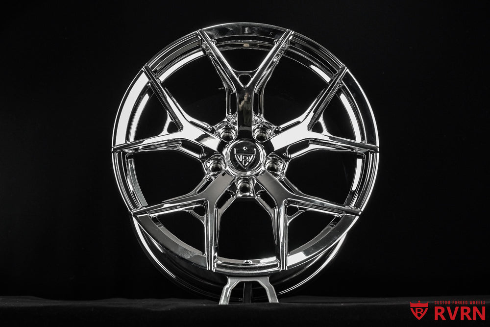 Custom camaro chrome wheels RV-MJ25 forged monoblock design with polished chrome spokes and performance-inspired concave styling