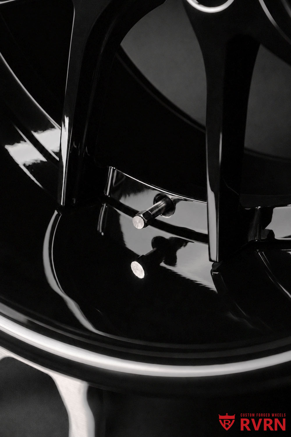 Rear wheel fitment on a 1968 Chevy Chevelle with an RV-DC24 deep dish Y-spoke forged wheel in all gloss black, 18x12 custom rear fitment