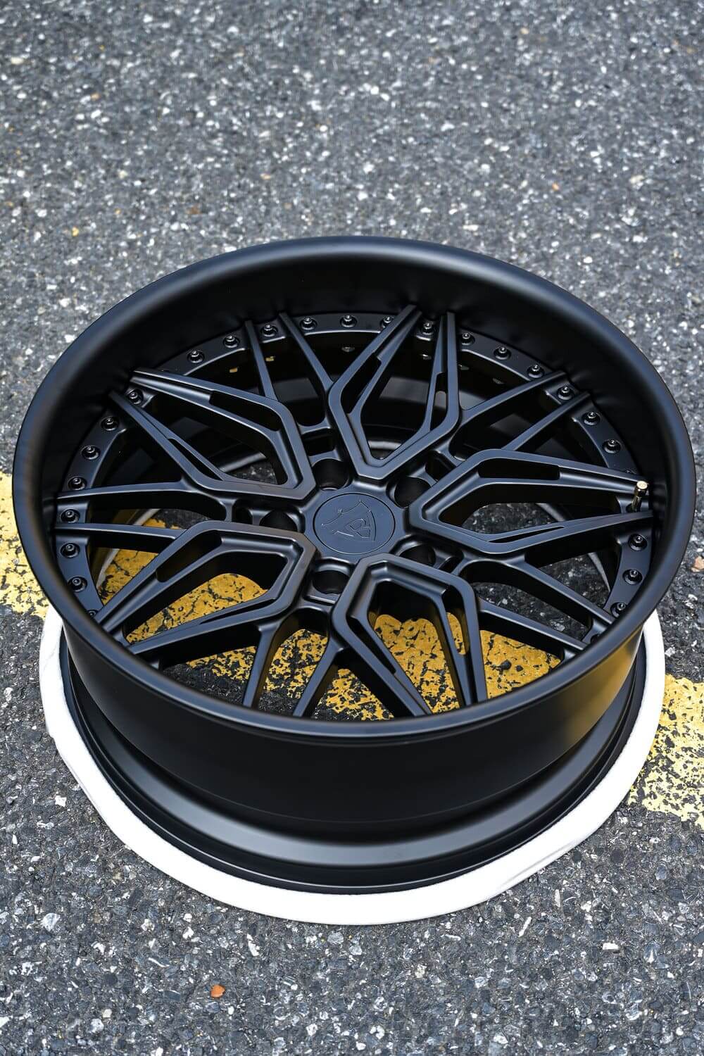Rear angle of RV-T081 forged black wheel on 1969 Chevy C10
