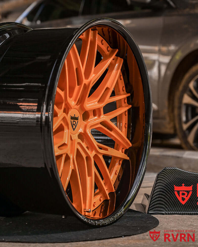 Custom forged RV-T081 wheels for 1969 Dodge Charger in orange and black