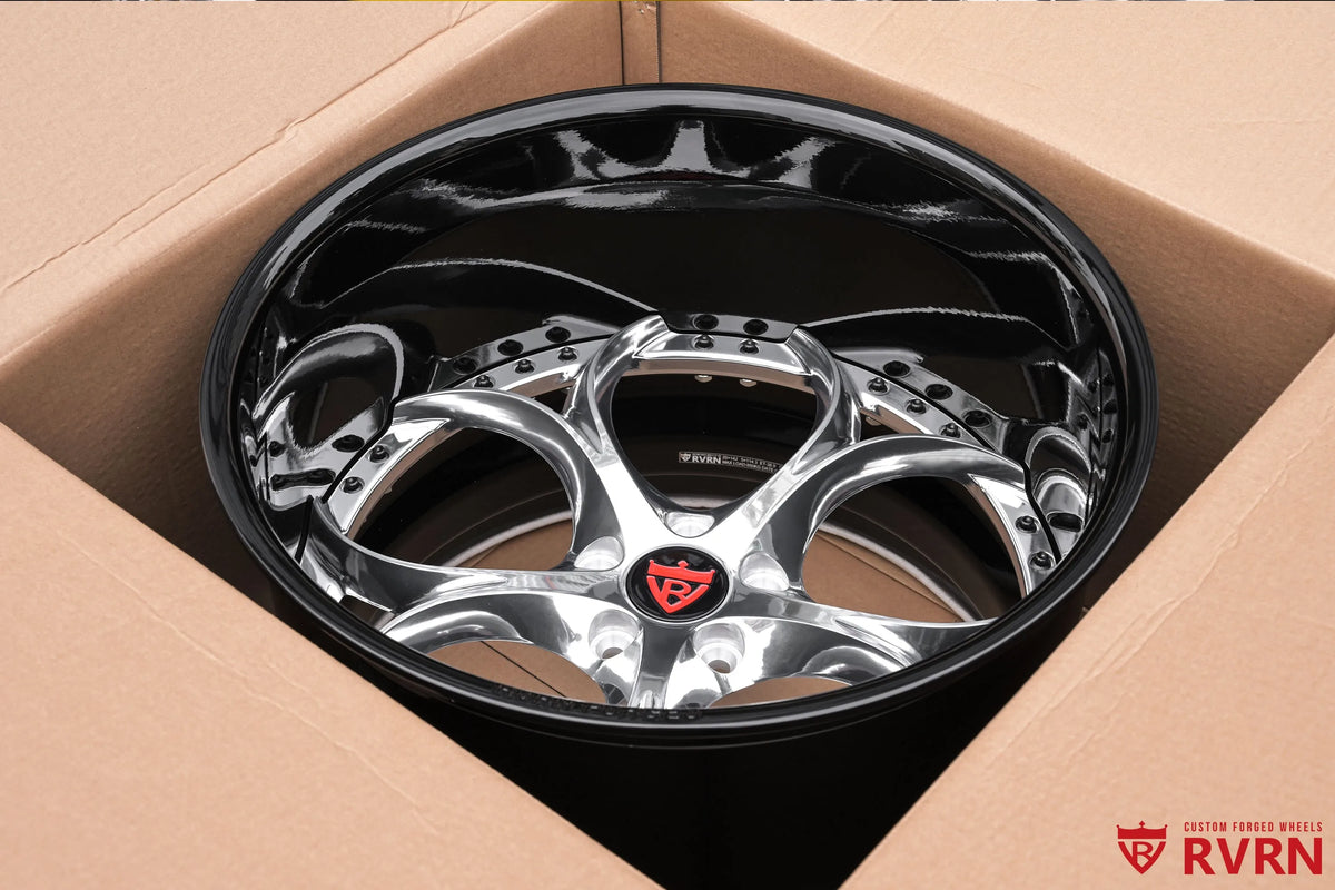 1969 Ford Mustang Deep Dish Gloss Black & Polished Wheels: RV-DS016