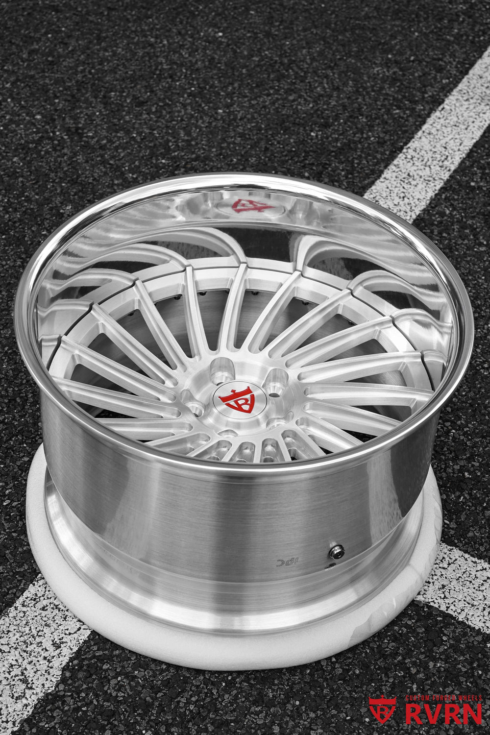 RVRN RV-DN01 deep dish forged wheels for a 1970 Ford Mustang Mach 1, featuring 19x12 -26.2MM sizing and a brushed aluminum finish.