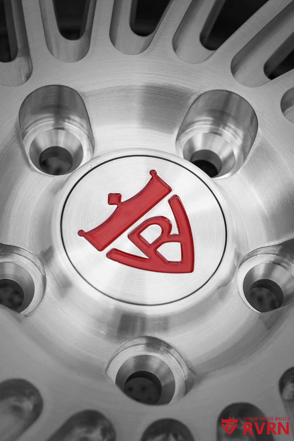 RVRN RV-DN01 2-piece forged wheels for Ford Mustang Mach 1, featuring a deep dish profile, all-brushed aluminum finish and 19x12 -26.2MM sizing.