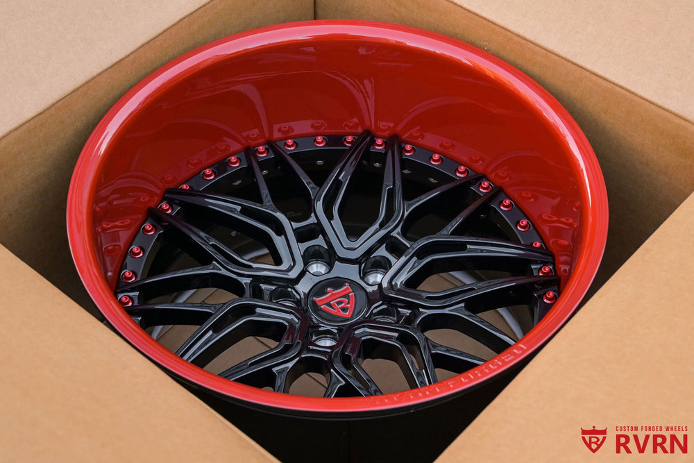 Side view of deep dish RV-T081 forged wheels on a 1970 Ford Mustang widebody, extreme offset setup designed for flush fitment