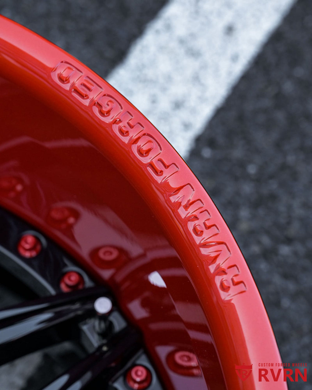 RVRN 2-piece forged wheels built for a widebody Mustang, allowing customers to design their own wheel specs and finishes