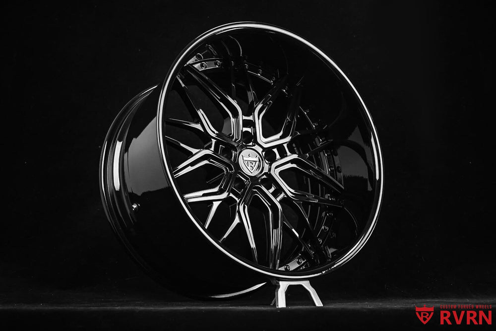 High-performance forged deep dish rims in gloss black - RVRN style