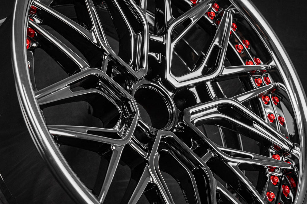 18x9.5 rear deep lip forged wheels on a classic 1973 Corvette.