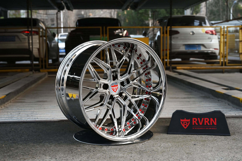 Highlight of polished barrel and deep concave face on Camaro custom wheels
