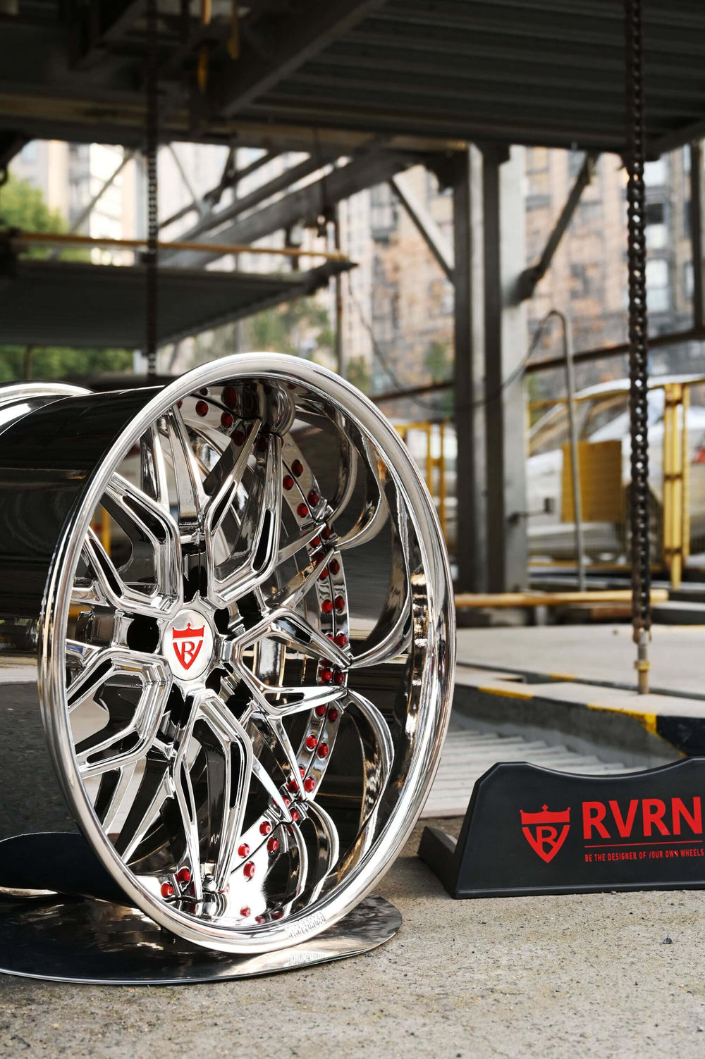 RVRN wheels fitted with perfect staggered setup for muscle car stance