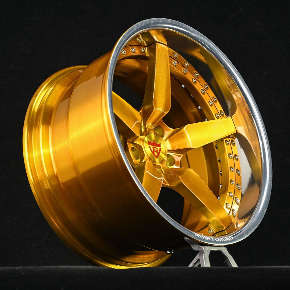 1977 Datsun 240z Custom 5 Spoke Deep Dish Dark Gold & Polished Aluminum Forged Wheels: RV-DF14