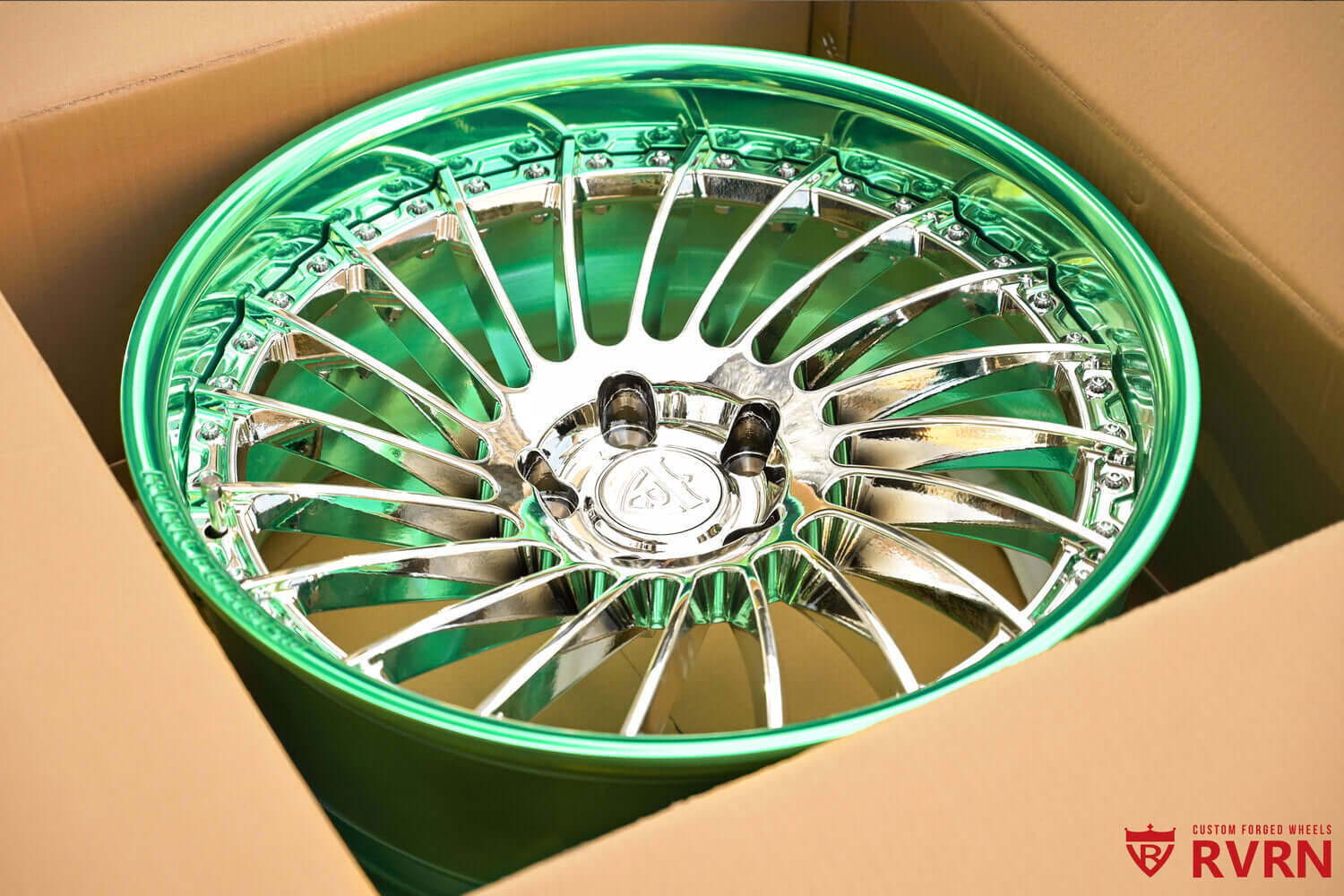 1985 Monte Carlo Custom Wheels — RV-DN01 Chrome & Green – RVRN WHEELS