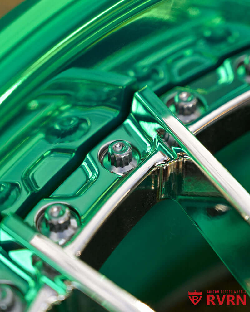 1985 Monte Carlo Custom Wheels — RV-DN01 Chrome & Green – RVRN WHEELS