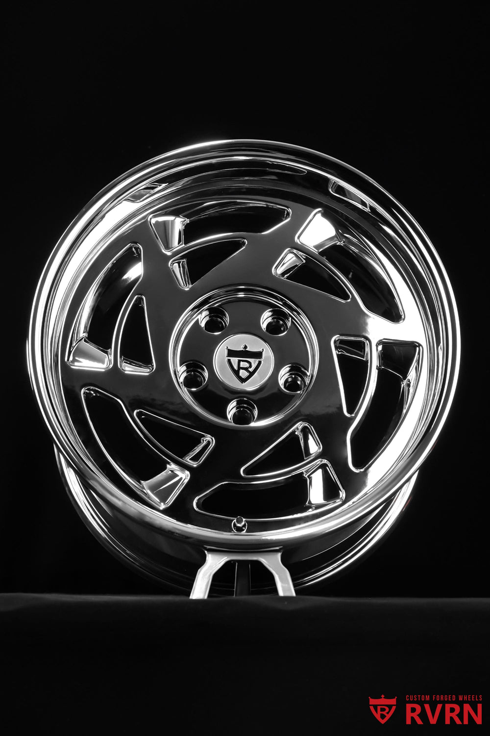 RVRN RV-DR155 all chrome forged wheel installed on a 1990 Corvette C4 ZR1, featuring a deep dish design and matching 17x11 +25MM fitment.