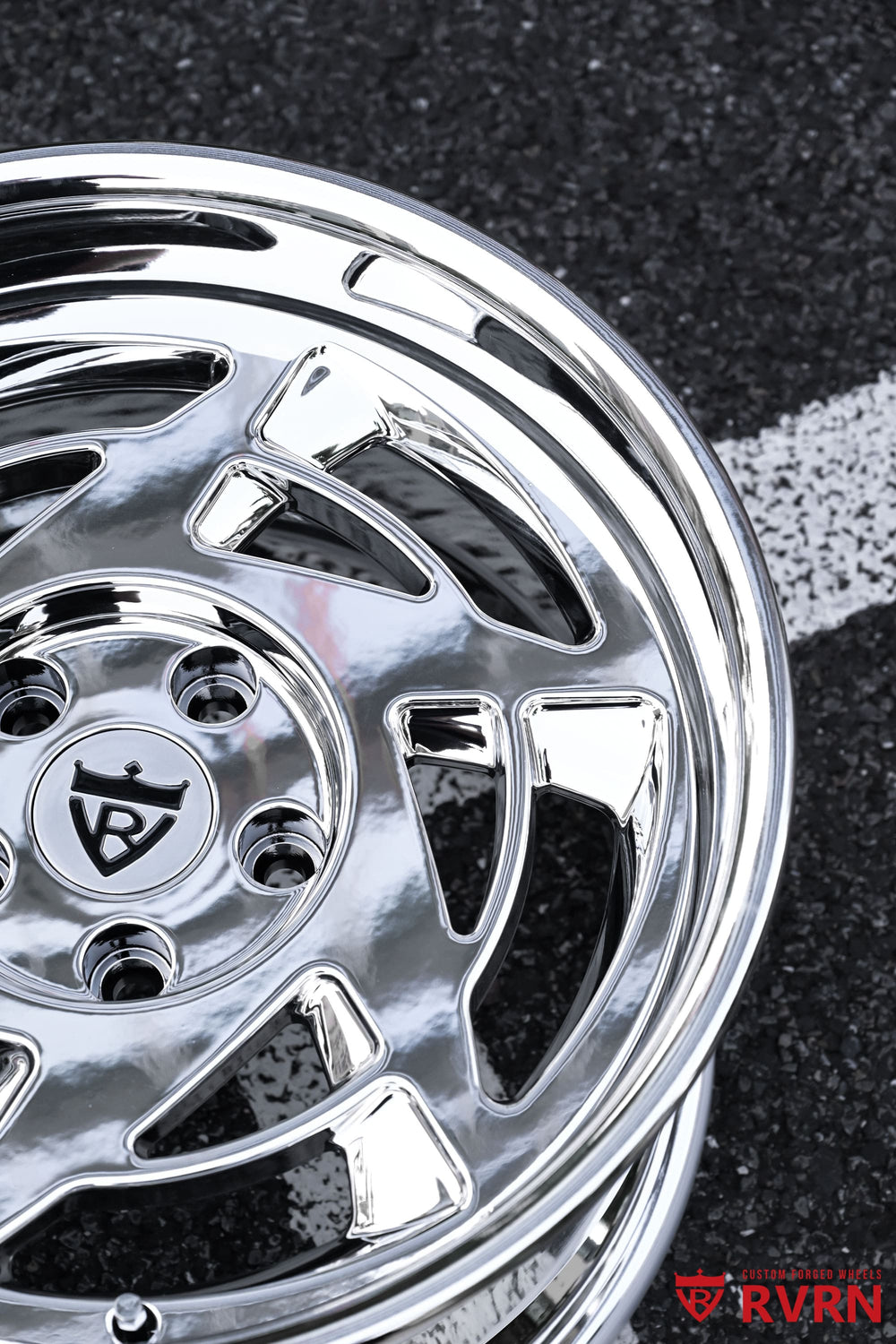 Rear angle view of the 1990 Corvette C4 ZR1 equipped with RVRN RV-DR155 deep dish forged chrome wheels, sized 17x11 +25MM front and rear.
