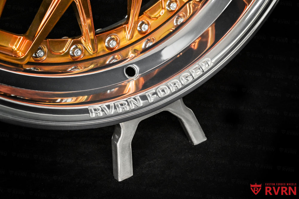 Polished bronze deep dish wheels for Corvette ZR1 front close-up 18x10 +45mm custom forged fitment