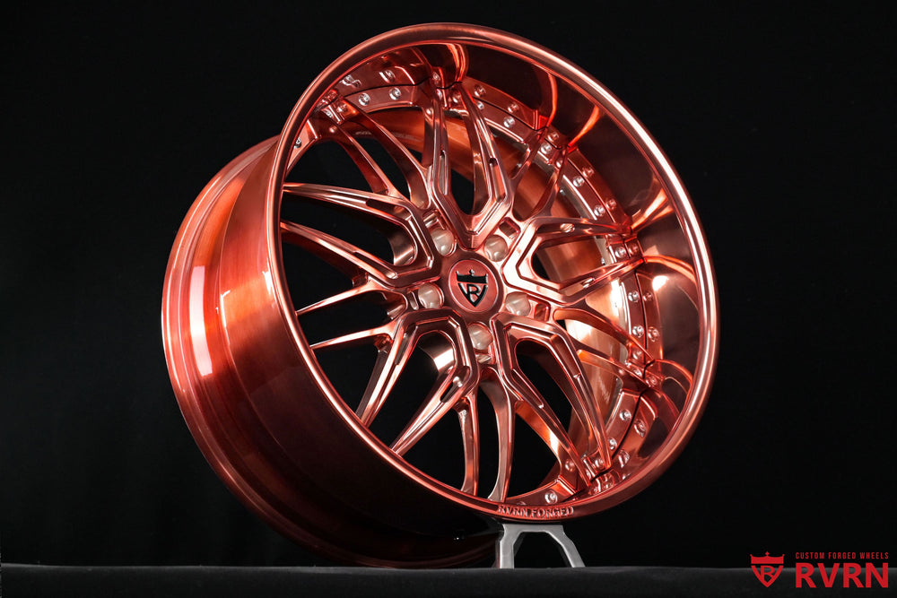 RV-T081 deep dish forged wheel in polished rose gold for Chevy Impala SS, 22x9 front fitment with custom forged construction
