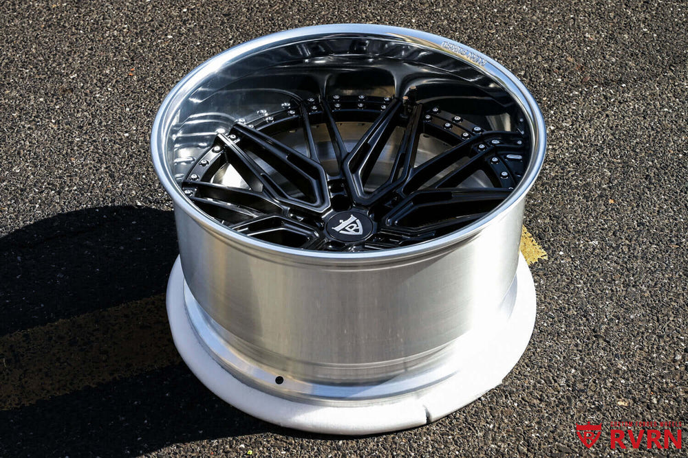 Front view of custom forged polished Holden rims on 1998 Commodore