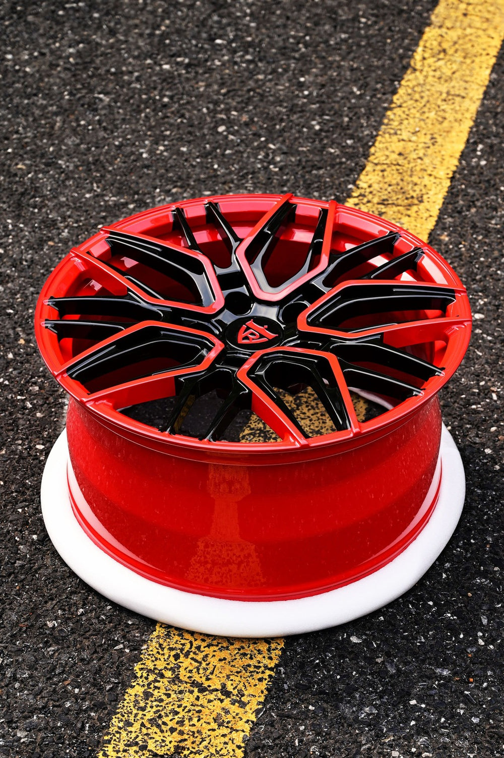 Custom 17x8.5 front red & black forged wheels for 2001 C5 Corvette.