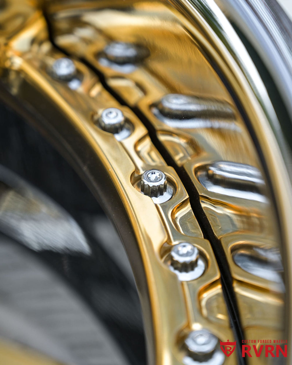 Chrome screws and polished finish shown on RV-DP03 2-piece forged wheels for Corvette C5.