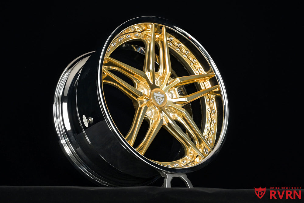Chrome barrel and polished hardware on RVRN RV-DP03 2-piece forged wheels for Corvette C5 Z06.