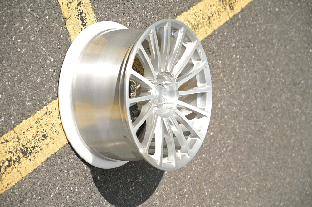 	Custom brushed silver forged wheels for Mercedes SL500 front view