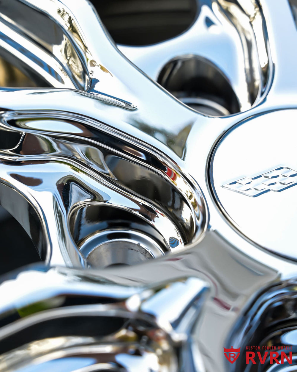 Perfect rear fitment of RVRN DC05 19x10 chrome forged wheels on Corvette C6 Base.