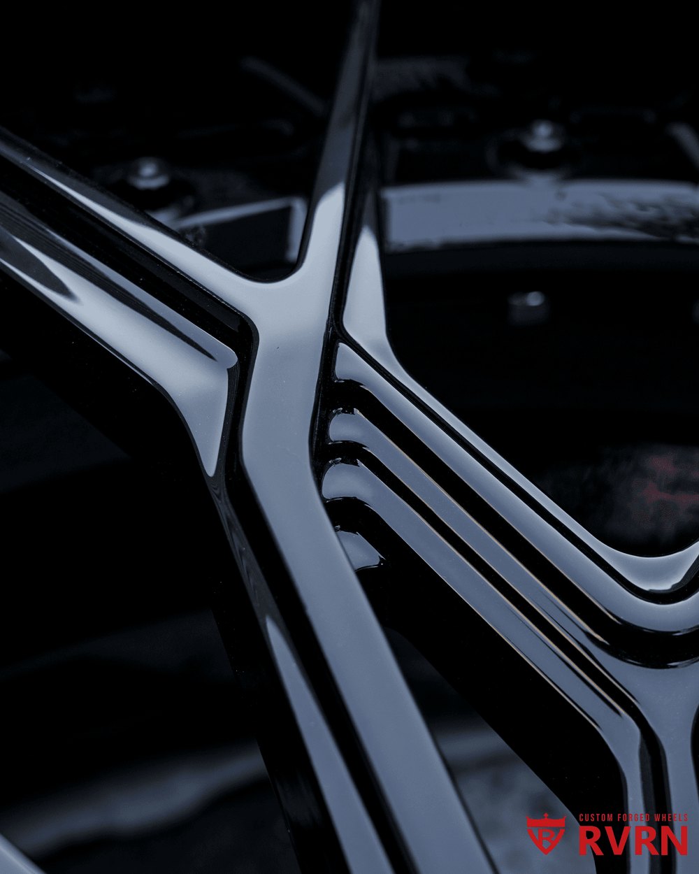 Wide stanced Mustang GT with black forged wheels, RV-DN02 deep dish fitment