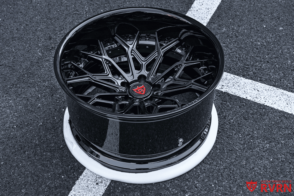 2005 Ford Mustang GT wheels RV-DN02 20x11 gloss black, aggressive deep concave fitment, custom forged by RVRN Wheels