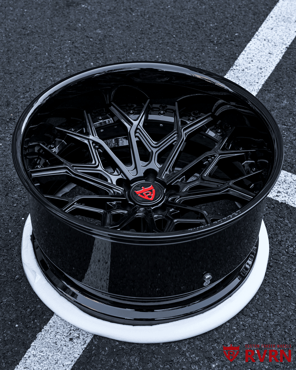 Black wheels on blue Mustang GT, RV-DN02 gloss black forged wheels with flush fitment