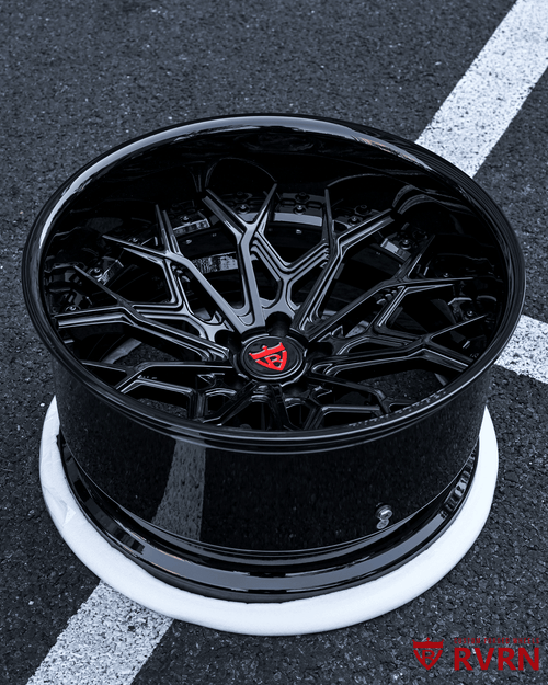 Black wheels on blue Mustang GT, RV-DN02 gloss black forged wheels with flush fitment