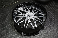 Close-up of polished aluminum spoke on Bentley custom RV-T081 wheel