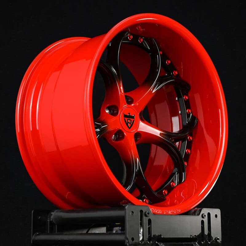2006 Nissan 350z Widebody Custom Deep Dish Black & RVRN Red Forged Wheels: RV-DS016