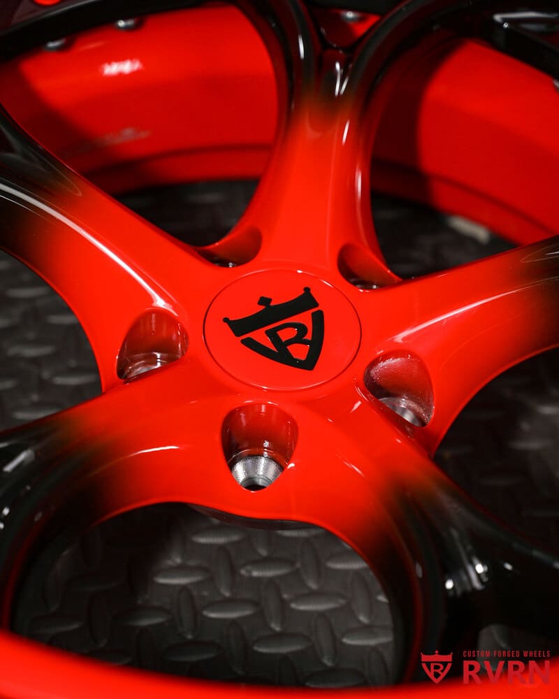 19x9 and 19x9.5 Nissan 350z forged black red wheels