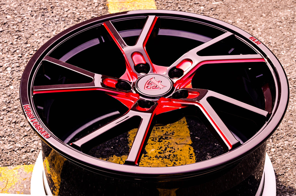 2006 Chevrolet Corvette Base on RVRN RV-MR12 forged wheels in Gloss Black and Gloss Red Spoke and Gloss Black Barrel (photo 03)